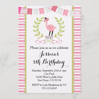 Flamingo Birthday Party Invitation Kaart