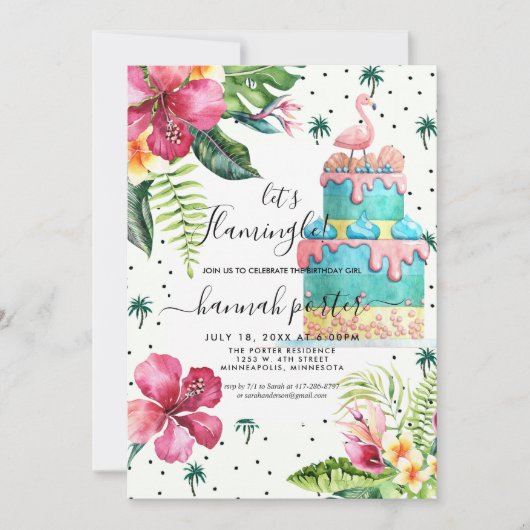 Flamingo Birthday Party Invitation Kaart (Voorkant)