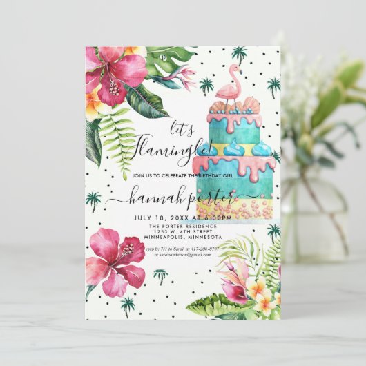 Flamingo Birthday Party Invitation Kaart (Staand voorkant)