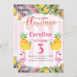 Flamingo Birthday Party Invitation Pineapple Kaart