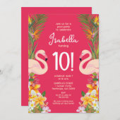 Flamingo Birthday Party Kaart (Voorkant / Achterkant)