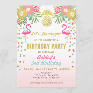 Flamingo Birthday party nodigde Tropical Hawaii ui Kaart