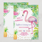 Flamingo Birthday Party Tropical Girl Pool Party Kaart (Voorkant / Achterkant)