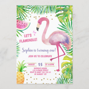 Flamingo Birthday Party Tropical Girl Pool Party Kaart
