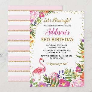 Flamingo Birthday Party Tropical Summer Floral Kaart