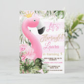 Flamingo Birthday Pool Party Invitation, Laten we Kaart (Staand voorkant)