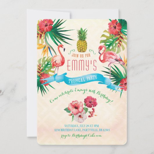 Flamingo Birthday Uitnodiging (Voorkant)