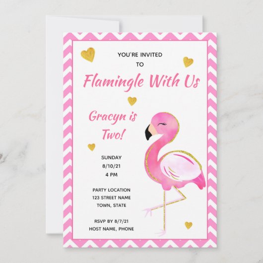 Flamingo Birthday Uitnodiging (Voorkant)