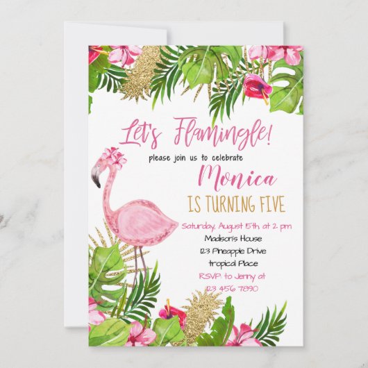 Flamingo Birthday Uitnodiging (Voorkant)