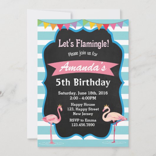 Flamingo Birthday Uitnodiging (Voorkant)