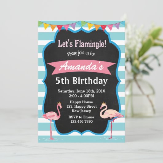 Flamingo Birthday Uitnodiging (Staand voorkant)