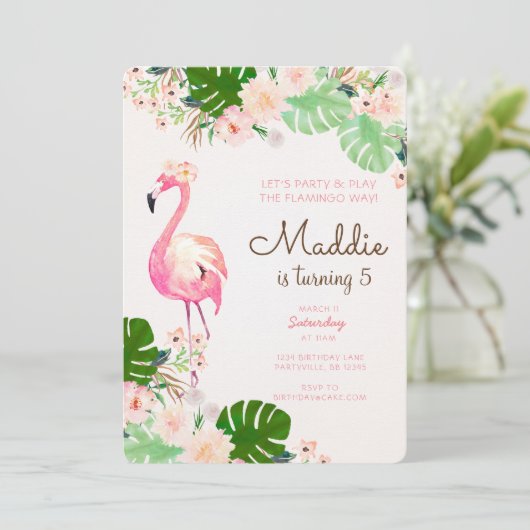 Flamingo Birthday Uitnodiging (Staand voorkant)
