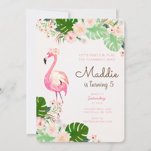 Flamingo Birthday Uitnodiging (Voorkant)