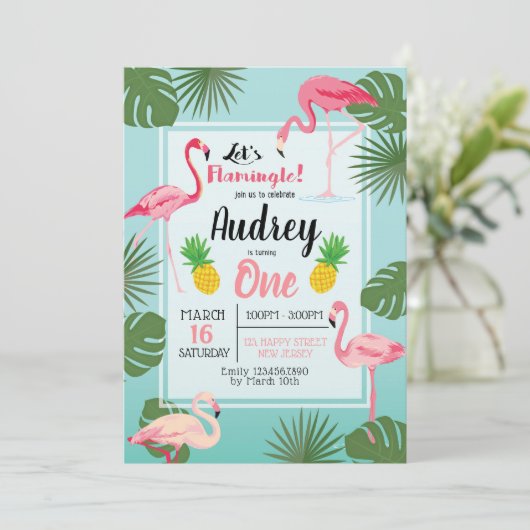 Flamingo Birthday Uitnodiging (Staand voorkant)