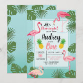 Flamingo Birthday Uitnodiging (Voorkant / Achterkant)