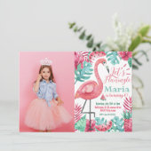 Flamingo Birthday-uitnodiging Foto Flamingo  Kaart (Staand voorkant)