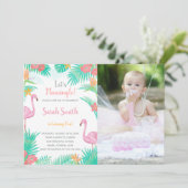 Flamingo Birthday-uitnodigingen met foto Kaart (Staand voorkant)
