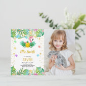 Flamingo Birthday-uitnodigingen met foto Kaart (Staand voorkant)