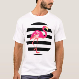 Flamingo, black and white stripes, summer t-shirt