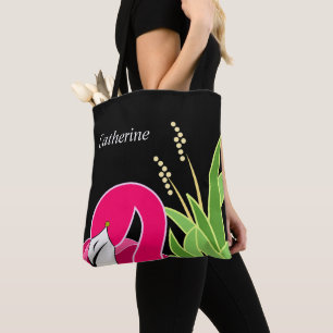 Flamingo Black Tote Bag