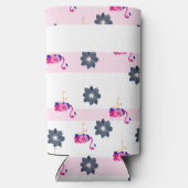Flamingo & blauw bloemenpatroon witte roze strepen seltzer blikjeskoeler (Achterkant)