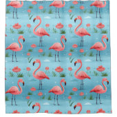 flamingo blauw waterpatroon douchegordijn (Voorkant)