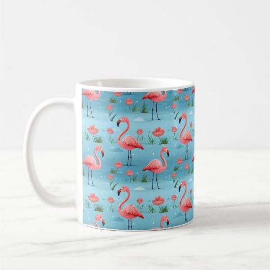 flamingo blauw waterpatroon koffiemok (Links)