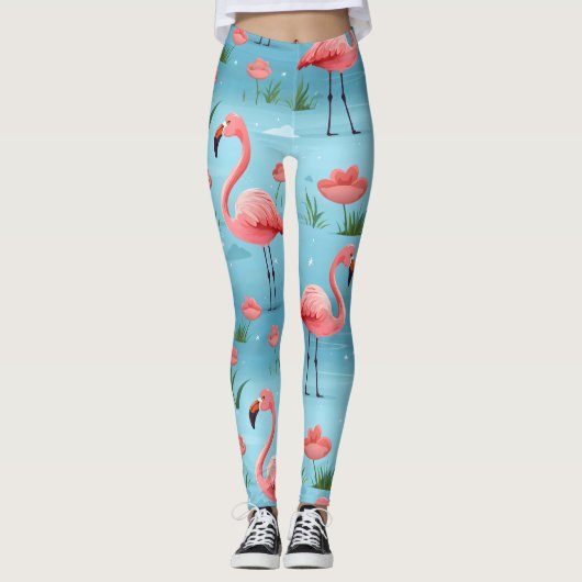 flamingo blauw waterpatroon leggings (Voorkant)