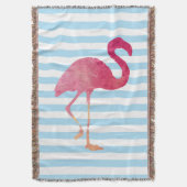 Flamingo, blauwe en witte strepen deken (Voorkant Verticaal)