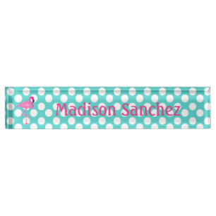 Flamingo Blauwgroen en White Polka Dot Name Bord Naambordje