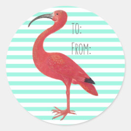 Flamingo & Blauwgroen strepen - Fine Art Sticker