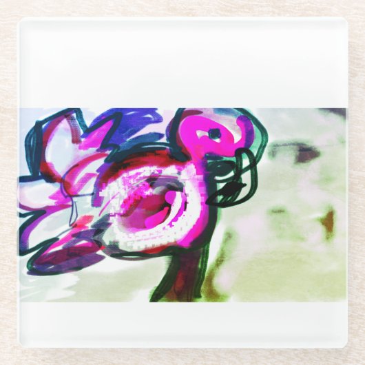 Flamingo bloem vreugde glazen onderzetter (Voorkant)