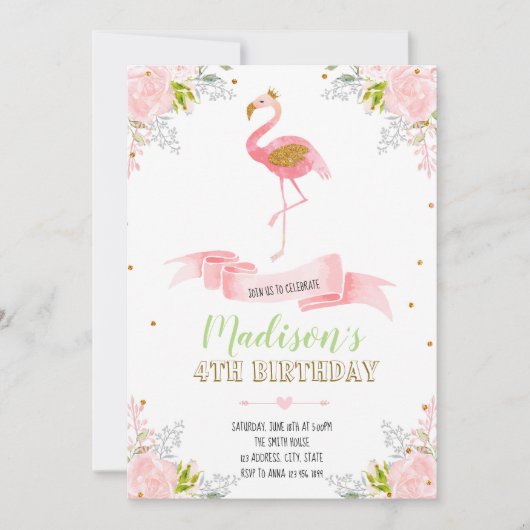 Flamingo bloemen uitnodiging (Voorkant)