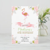 Flamingo bloemen uitnodiging (Staand voorkant)