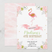 Flamingo bloemen uitnodiging (Voorkant / Achterkant)