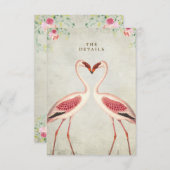 Flamingo Bloemenbruiloft Details Informatie Kaart (Voorkant / Achterkant)