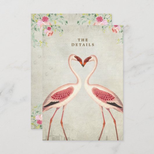 Flamingo Bloemenbruiloft Details Informatie Kaart (Voorkant / Achterkant)