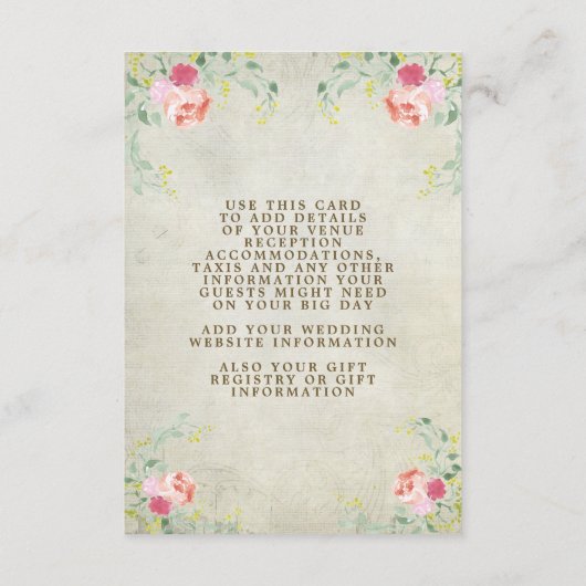 Flamingo Bloemenbruiloft Details Informatie Kaart (Achterkant)