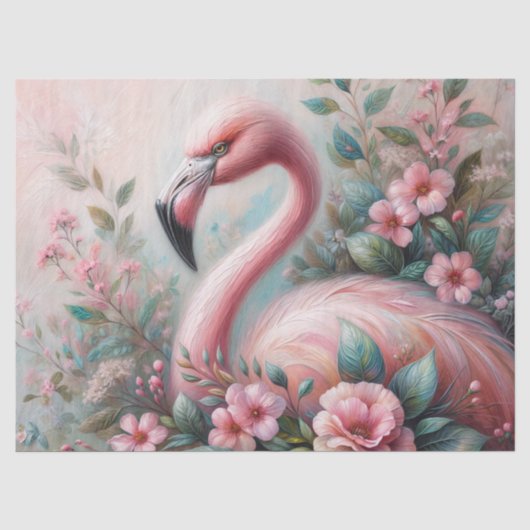 Flamingo Bloemrijke Botanische Kunst Tissuepapier (Voorkant)