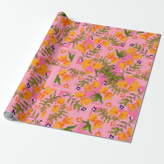 Flamingo Bloom Wrapping Paper Cadeaupapier (Uitgerold)