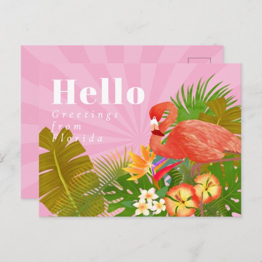 Flamingo Blue Hello Briefkaart (Voorkant / Achterkant)