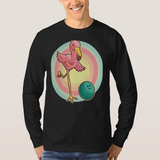 Flamingo Bowling Cool Pink Shorebird Player Artwo T-shirt (Voorkant)