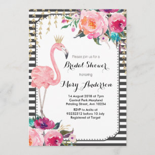 Flamingo Bridal Shower Uitnodiging zwart wit