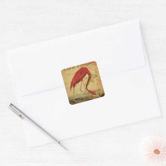 Flamingo Briefkaart schilderij Vierkante Sticker (Envelop)