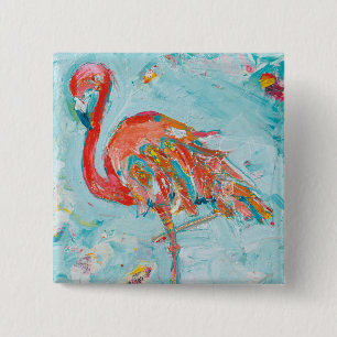 Flamingo Bright Vierkante Button 5,1 Cm