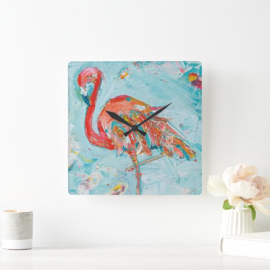 Flamingo Bright Vierkante Klok (Huis)