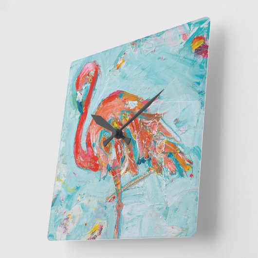 Flamingo Bright Vierkante Klok (Hoek)