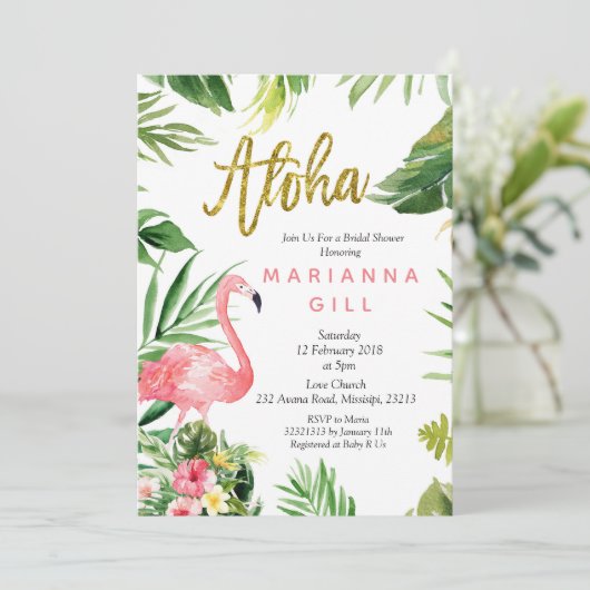Flamingo bruidsdouche Uitnodiging (Staand voorkant)