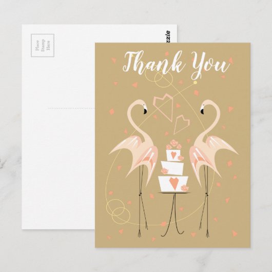 Flamingo Bruiloft Dank u briefkaart portret (Voorkant / Achterkant)