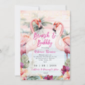 Flamingo Brunch Bubbels Bruids Douche Uitnodiging (Voorkant)